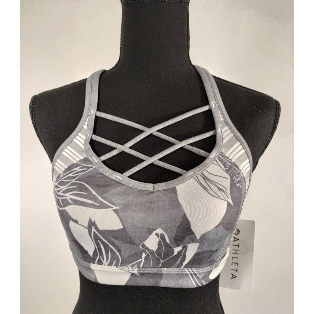 Athleta Easy Tankini Sports Bra, Gray and White, Size 32 A/B